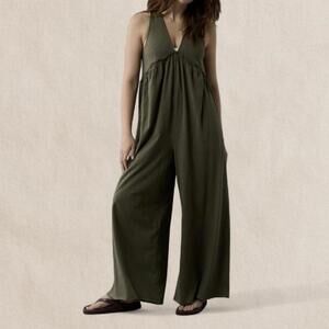 Green jumpsuit with tie front detail